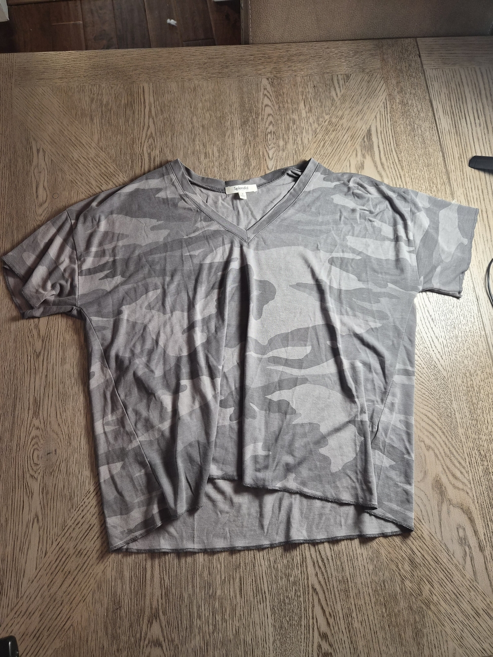 Splendid Gray Camo V-Neck Short Sleeve Tee